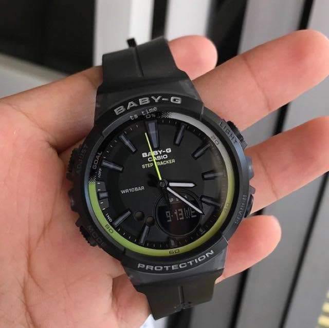 Casio Baby-G BGS Step Tracker Analog-Digital Black x Neon Green Accents Watch BGS100-1ADR - Prestige
