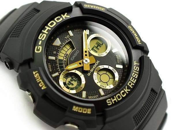 Casio G-Shock Standard Analog-Digital Black x Gold Accents Watch AW591GBX-1A9 - Prestige