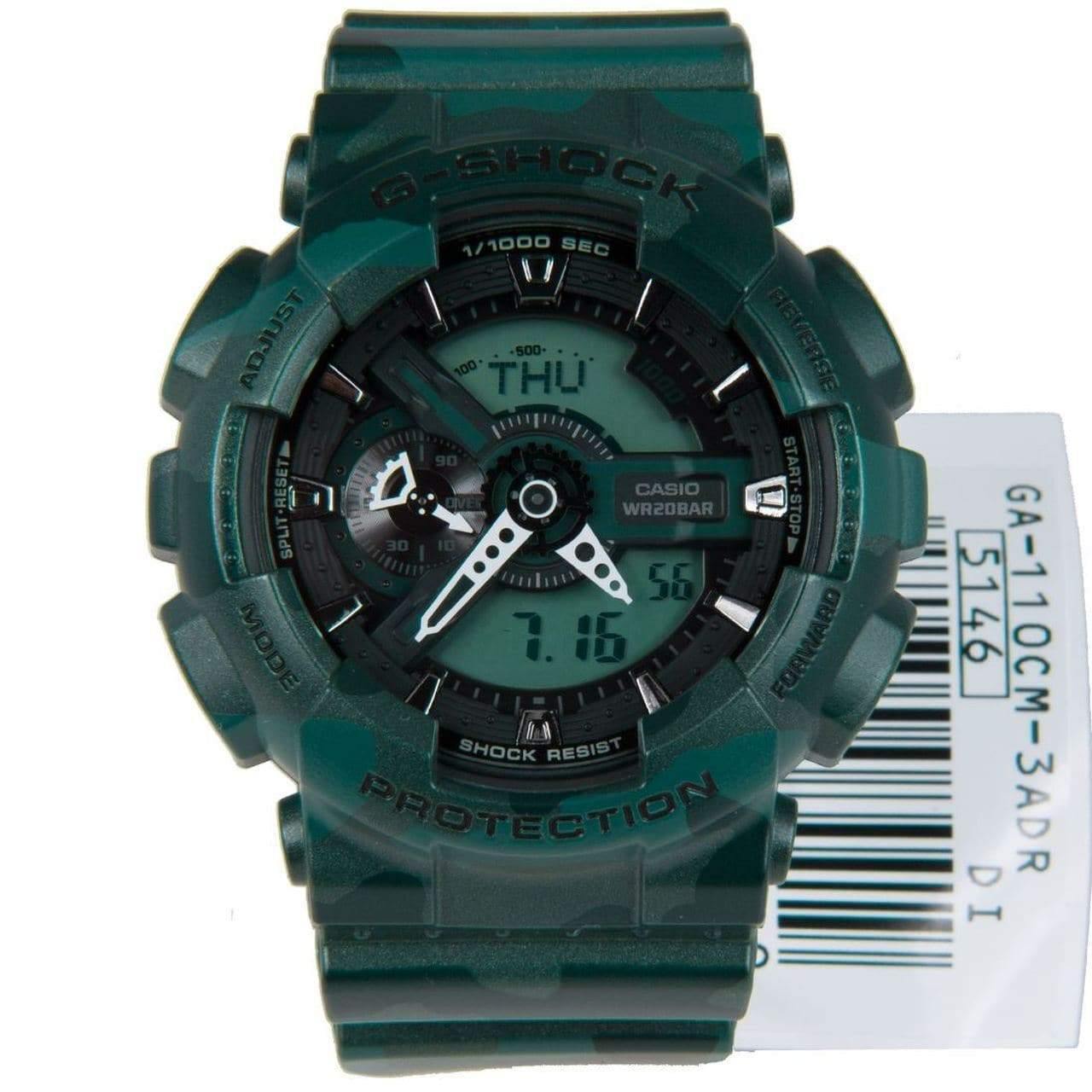 Casio G-Shock GA110 Series Military Green Camo Black Dial Watch GA110CM-3ADR - Prestige