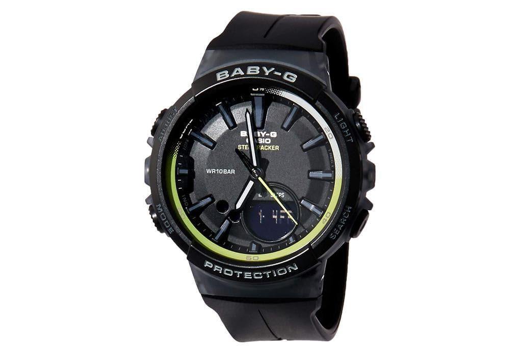 Casio Baby-G BGS Step Tracker Analog-Digital Black x Neon Green Accents Watch BGS100-1ADR - Prestige
