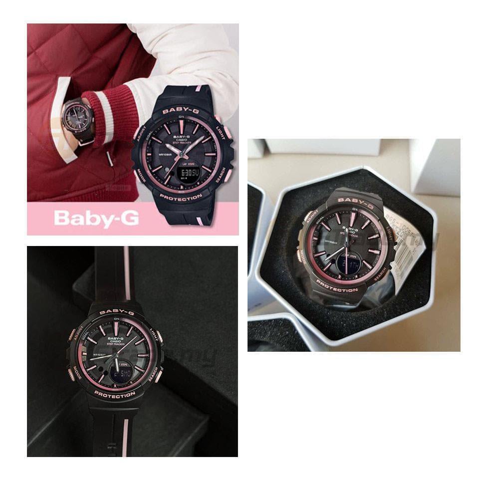 Casio Baby-G BGS Step Tracker Analog-Digital Black x Pink Accents Watch BGS100RT-1ADR - Prestige