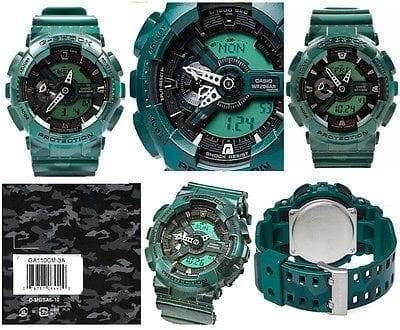 Casio G-Shock GA110 Series Military Green Camo Black Dial Watch GA110CM-3ADR - Prestige