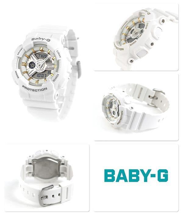 Casio Baby-G BA110 Series Analog-Digital White x Matte Ecru x Gold Accents Watch BA110GA-7A1DR - Prestige
