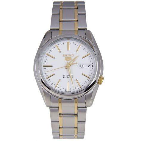 Seiko 5 Classic Men's Size White Dial 2 Tone Gold Plated Stainless Steel Strap Watch SNKL47K1 - Prestige