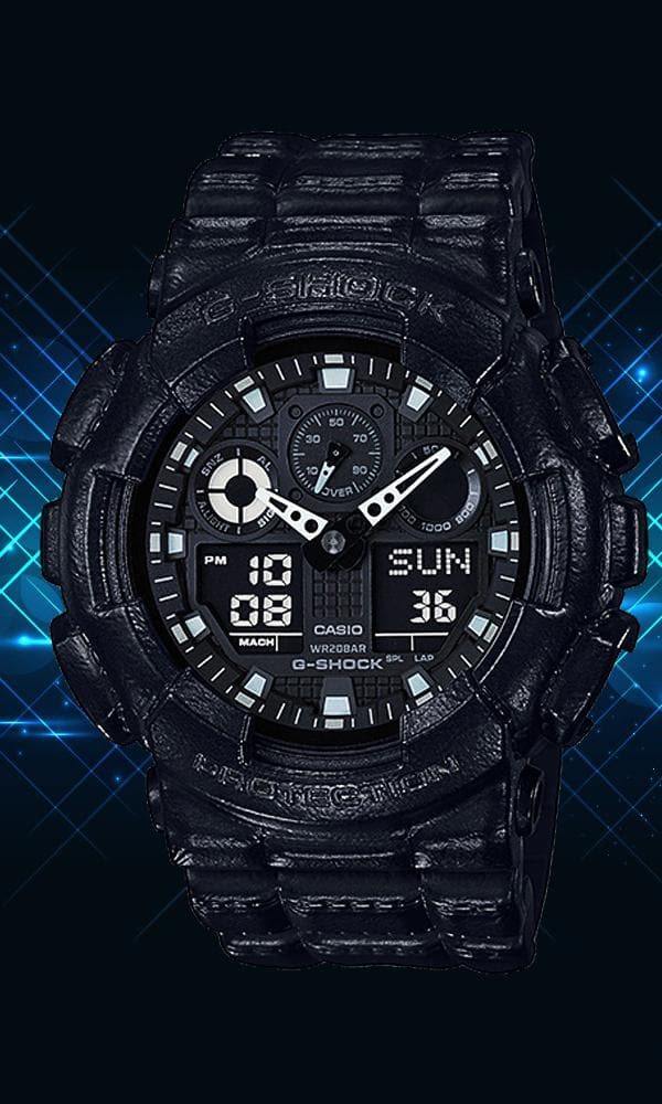 Casio G-Shock Black Out Leather Texture Series Anadigi Black Watch GA100BT-1ADR - Prestige
