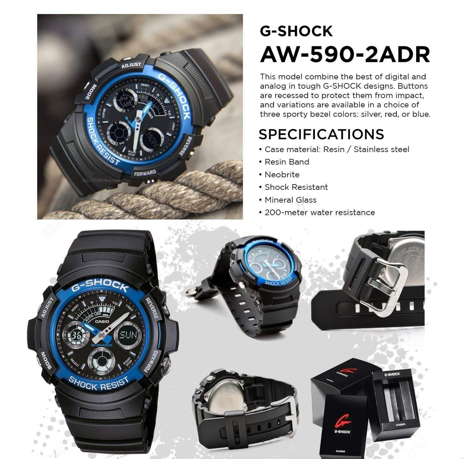 Casio G-Shock Standard Analog-Digital Black x Blue Watch AW591-2ADHR - Prestige