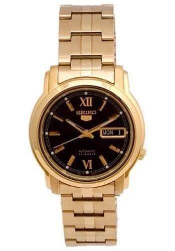 Seiko 5 Classic Men's Size Black Dial Gold Plated Stainless Steel Strap Watch SNKK86K1 - Prestige