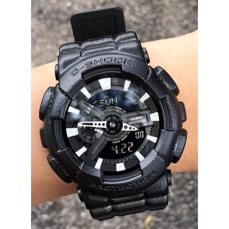 Casio G-Shock Black Out Leather Texture Series Anadigi Black Watch GA110BT-1ADR - Prestige