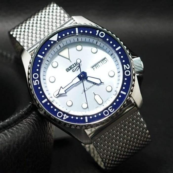 Seiko 5 Sports 100M Automatic Men's Stainless Mesh Strap Watch Blue Bezel Dial SRPE77K1 - Prestige
