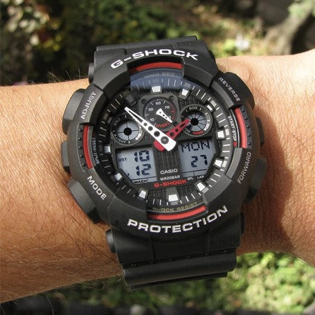 Casio G-Shock Analog-Digital Black x Red Accents Watch GA100-1A4DR - Prestige