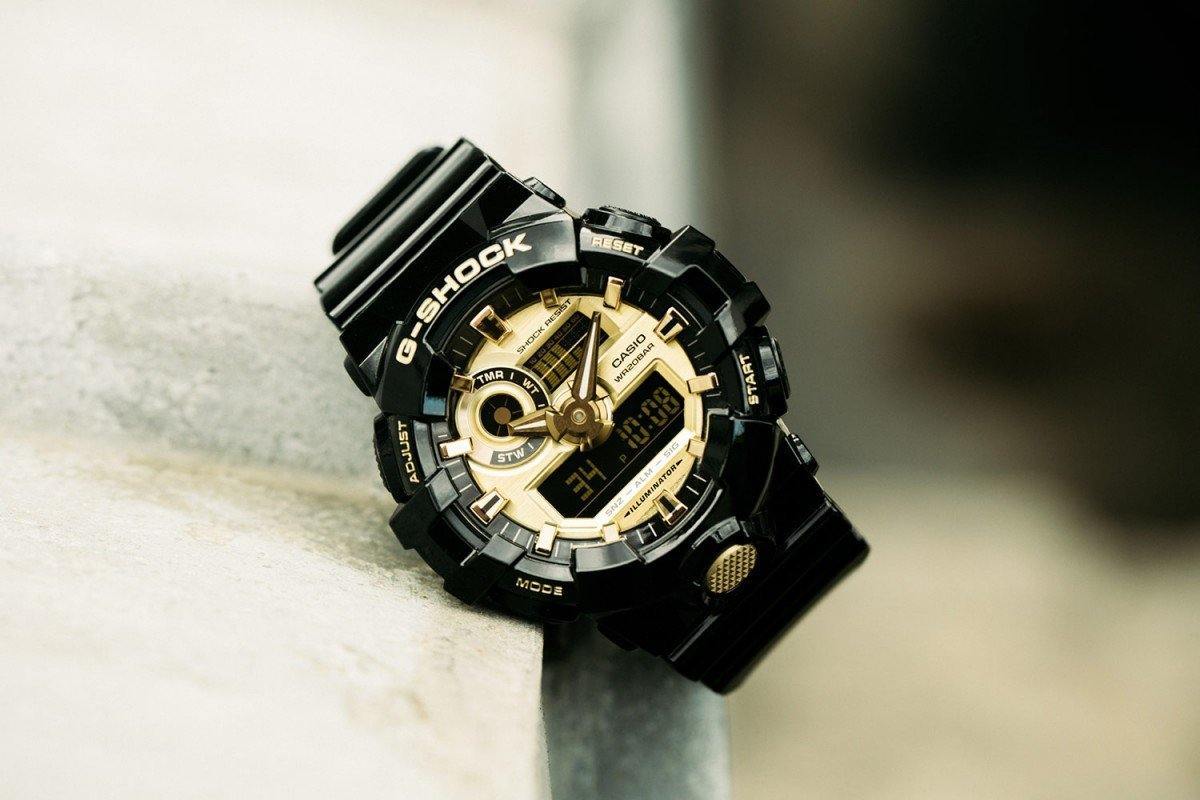 Casio G-Shock Analog-Digital Black x Gold Dial Watch GA710GB-1ADR - Prestige