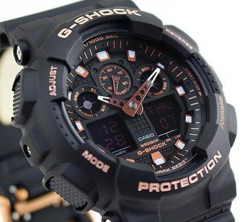 Casio G Shock Analog Digital Black x Rose Gold Accents Watch GA100GBX 1A4DR