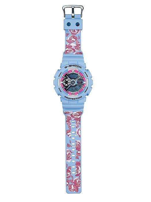 Casio G-Shock S Series Analog-Digital Baby Blue Floral Pattern Strap Ladies' Watch GMAS110F-2ADR - Prestige