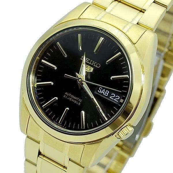 Seiko 5 Classic Men's Size Black Dial Gold Plated Stainless Steel Strap Watch SNKL50K1 - Prestige
