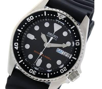 Seiko Black SKX 200M Diver's Junior Size Rubber Strap+All Stainless Steel Jubilee Bracelet Watch SKX013K1 SET - Prestige