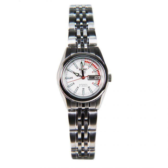 Seiko 5 Classic Ladies Size White Dial Stainless Steel Strap Watch SYMA41K1 - Prestige