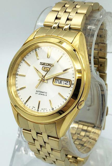 Seiko 5 Classic Men's Size White Dial Gold Plated Stainless Steel Strap Watch SNKL26K1 - Prestige