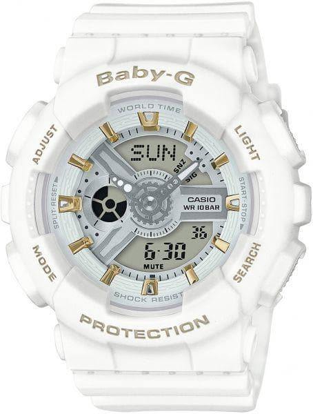 Casio Baby-G BA110 Series Analog-Digital White x Matte Ecru x Gold Accents Watch BA110GA-7A1DR - Prestige