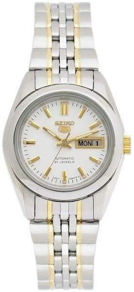 Seiko 5 Classic Ladies Size White Dial 2 Tone Gold Plated Stainless Steel Strap Watch SYMA35K1 - Prestige