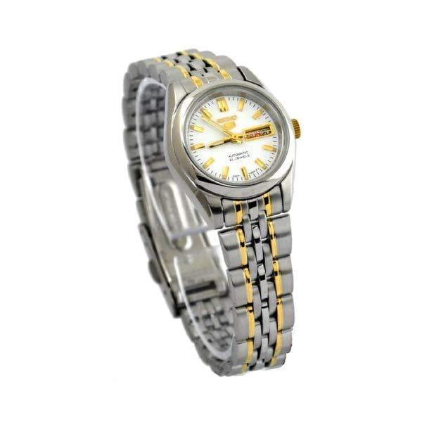 Seiko 5 Classic White Dial Couple's 2 tone Gold Plated Stainless Steel Watch Set SNK363K1+SYMA35K1 - Prestige