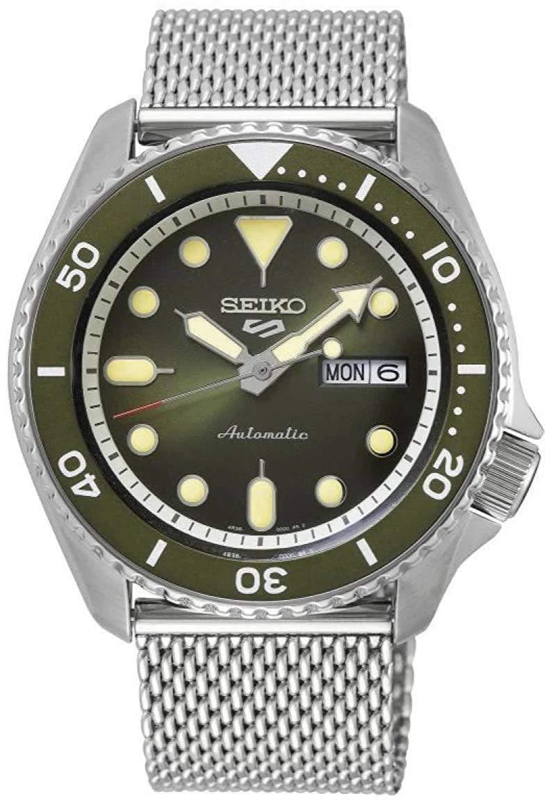 Seiko 5 Sports 100M Automatic Men's Stainless Mesh Strap Watch Green Bezel Dial SRPD75K1 - Prestige