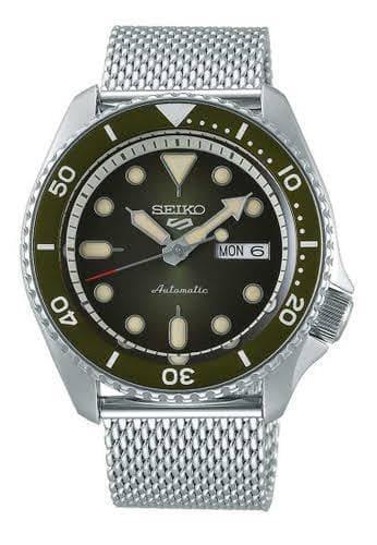 Seiko 5 Sports 100M Automatic Men's Stainless Mesh Strap Watch Green Bezel Dial SRPD75K1 - Prestige