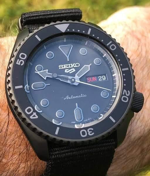 Seiko 5 Sports 100M Automatic Men's Watch Stealth All BLACK Nylon Strap SRPD79K1 - Prestige