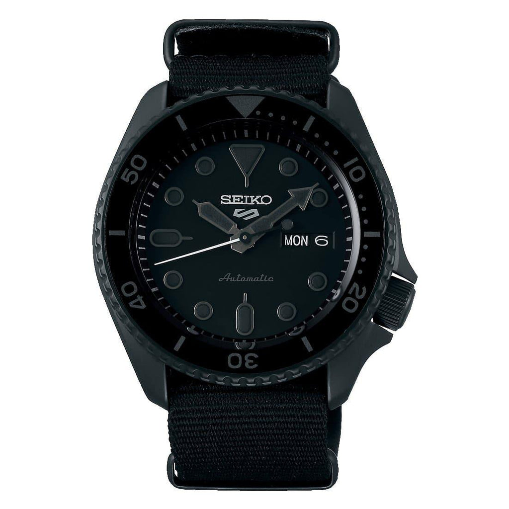 Seiko 5 Sports 100M Automatic Men's Watch Stealth All BLACK Nylon Strap SRPD79K1 - Prestige