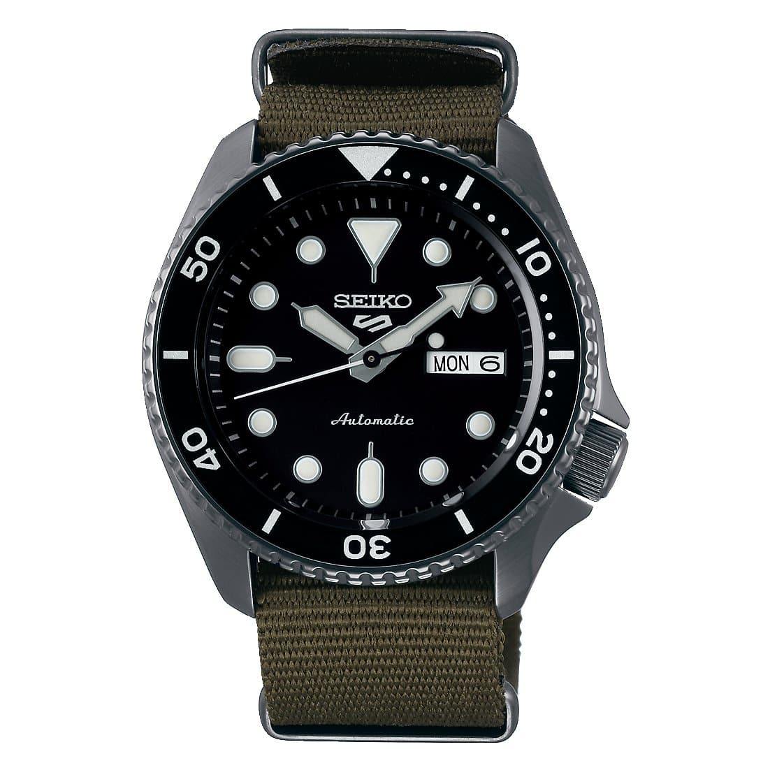 Seiko 5 Sports 100M Automatic Men's Watch Black Bezel Dial Green Nylon Strap SRPD65K4 - Prestige