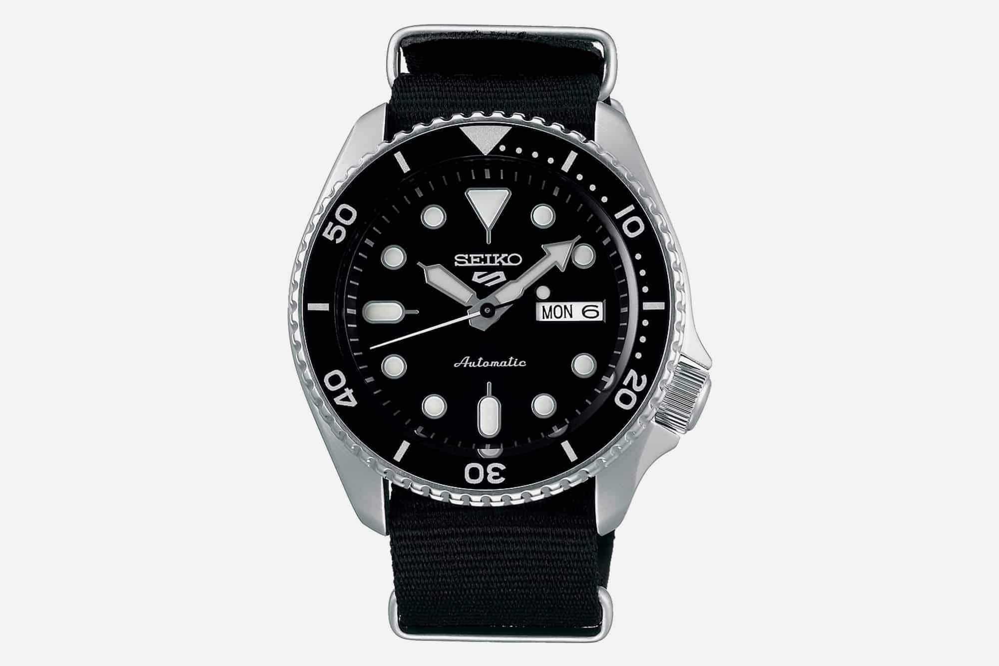 Seiko 5 Sports 100M Automatic Men's Watch Black Bezel Dial Nylon Strap SRPD55K3 - Prestige