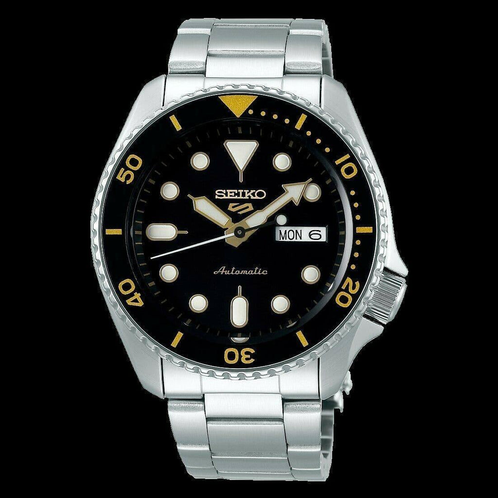 Seiko 5 Sports 100M Automatic Men's Watch Gold Black Bezel SRPD57K1 - Prestige