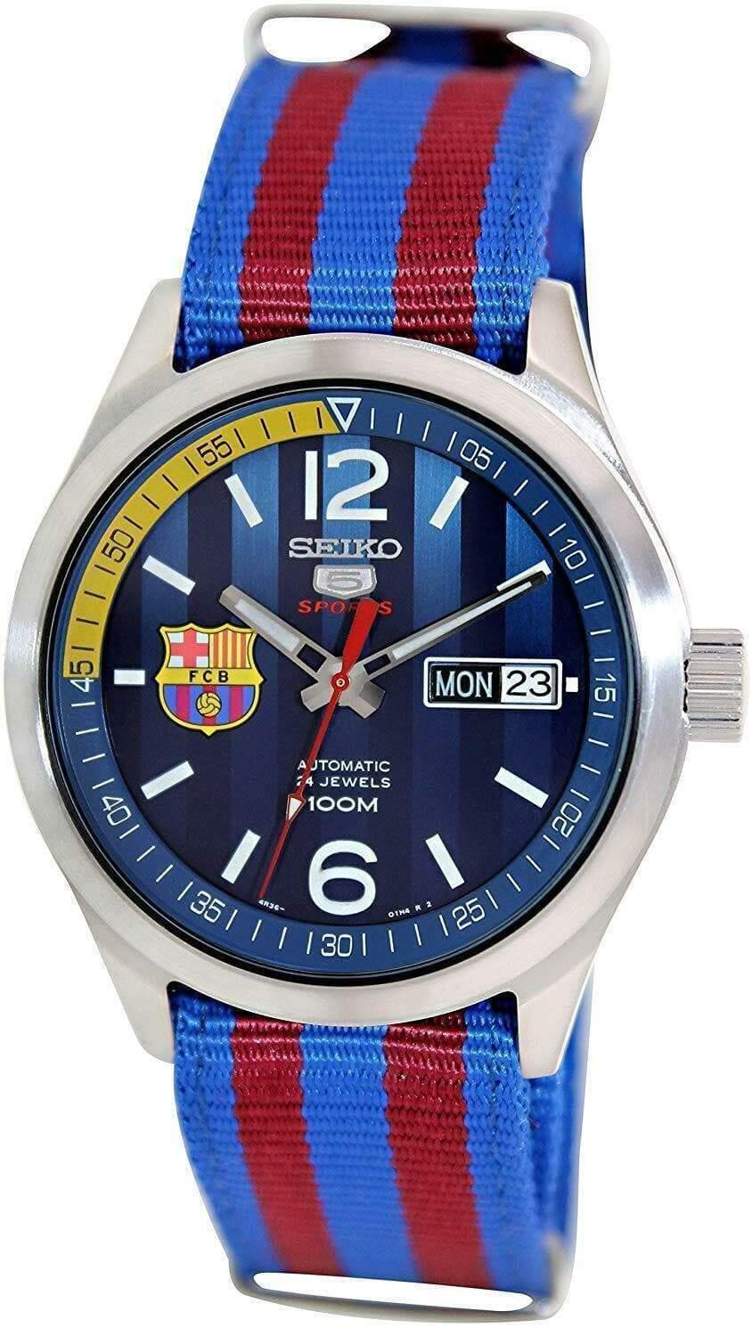 Seiko 5 Sports FC Barcelona 100M Blue Dial Men's Watch Nylon Strap SRP303K1 - Prestige