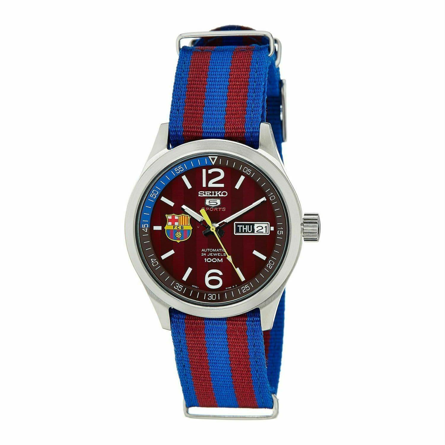Seiko 5 Sports FC Barcelona 100M Red Dial Men's Watch Nylon Strap SRP305K1 - Prestige