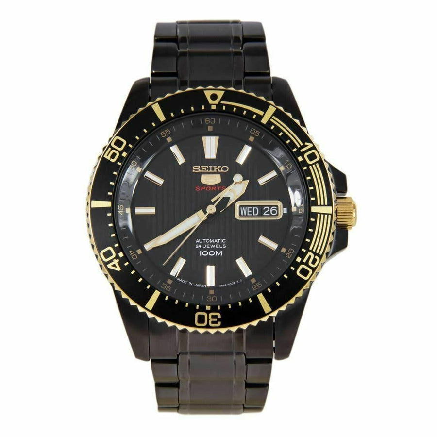 Seiko 5 Sports Japan Made 100M Black Ion Plated Automatic Men's Watch SRP558J1 - Prestige