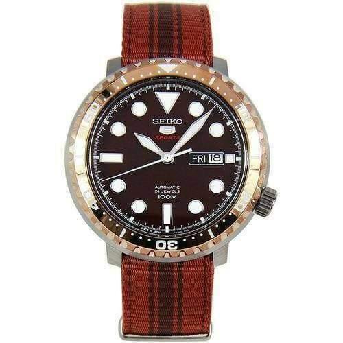 Seiko 5 Sports Japan Made Bottle Cap 100M Brown Dial Nylon Strap Watch SRPC68J1 - Prestige