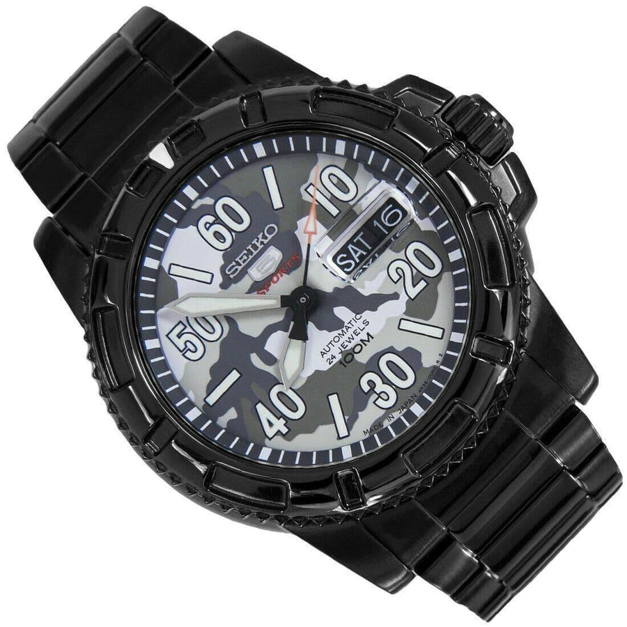 Seiko 5 Sports Japan Made Military 100M Camo Black Automatic Men's Watch SRP225J1 - Prestige