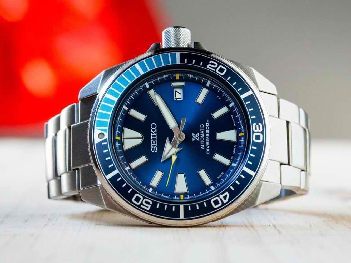 Seiko Edition Blue Lagoon Samurai Prospex Diver's Men's Stainless Steel Strap Watch SRPB09J1 –