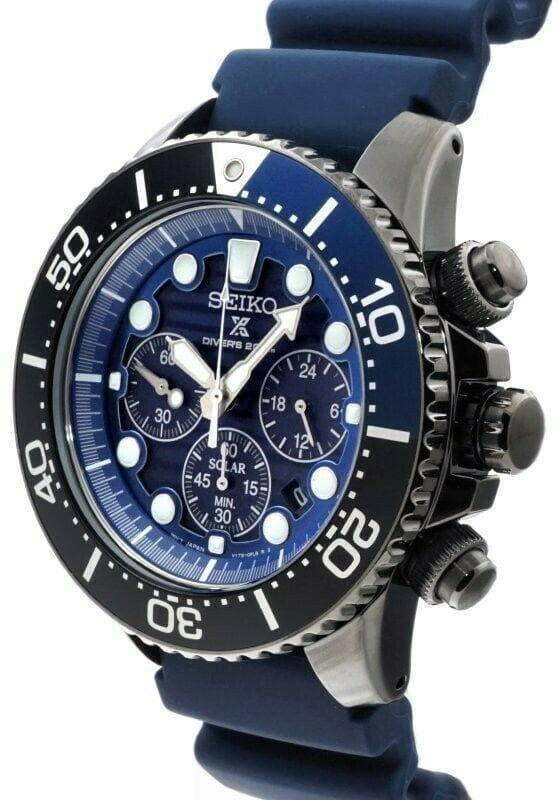 Seiko Save The Ocean Dark Solar Chronograph Blue Dial 200M Divers Watch SSC701P1 - Prestige
