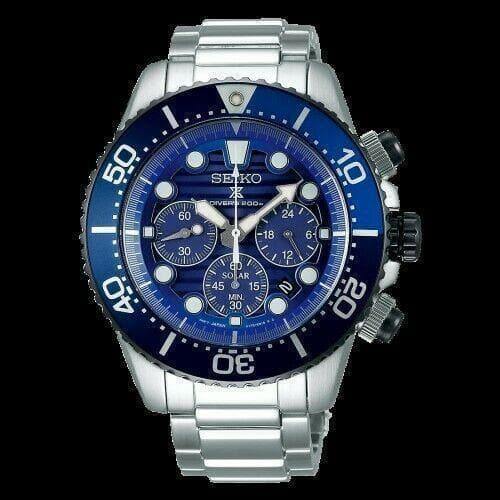 Seiko Save The Ocean Solar Chronograph Blue Dial 200M Diver's Watch SSC675P1 - Prestige