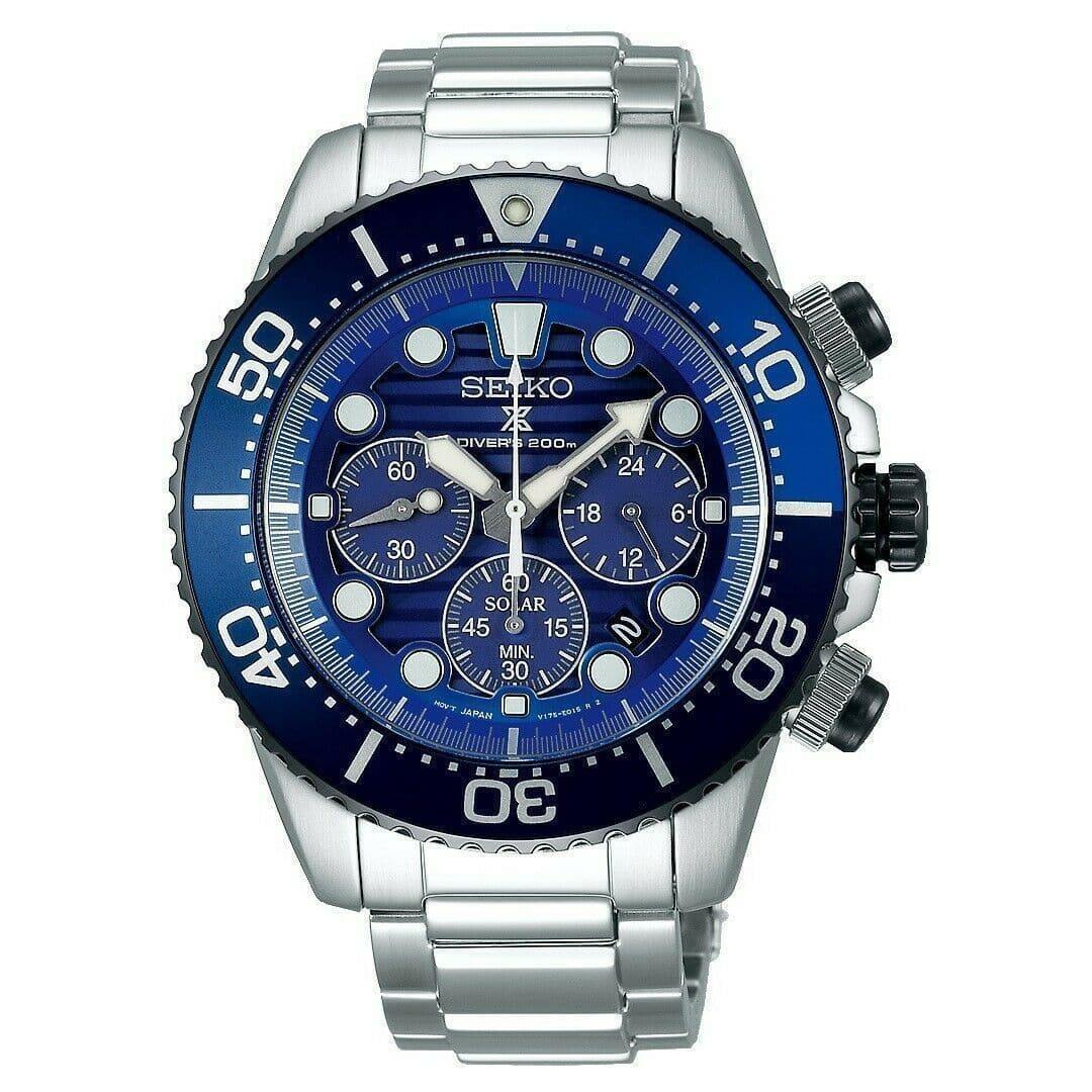 Seiko Save The Ocean Solar Chronograph Blue Dial 200M Diver's Watch SSC675P1 - Prestige