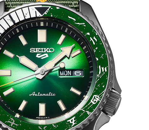 Seiko 5 Sports 100M Naruto LE Rock Lee Automatic Men's Watch Green Dial Nylon Strap SRPF73K1 - Prestige