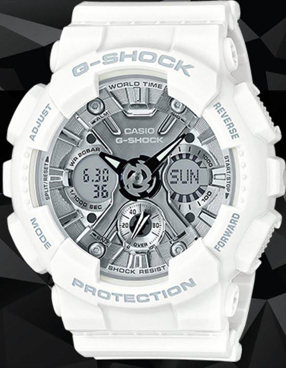 Casio G-Shock Anadigi Black Metallic Face Ladies' White Watch GMAS120MF-7A1DR - Prestige