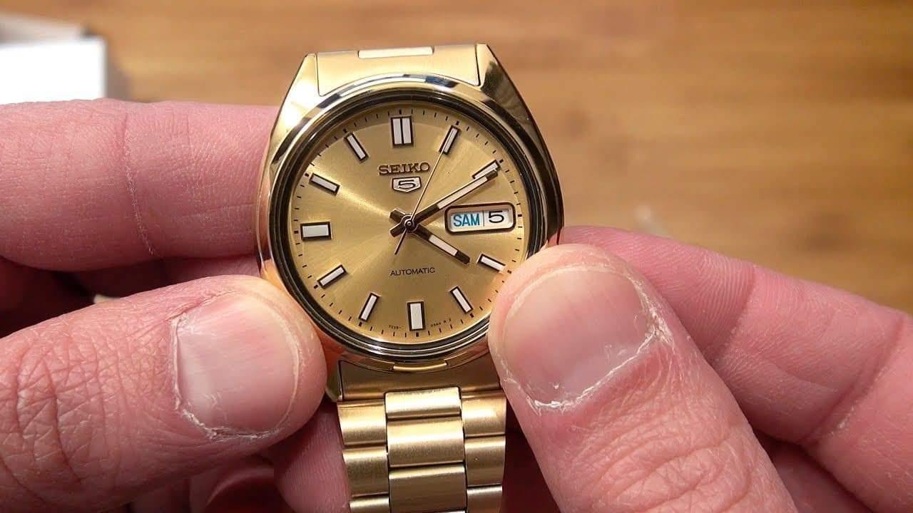 Seiko 5 Classic Men's Size Gold Dial & Plated Stainless Steel Strap Watch SNXS80K1 - Prestige
