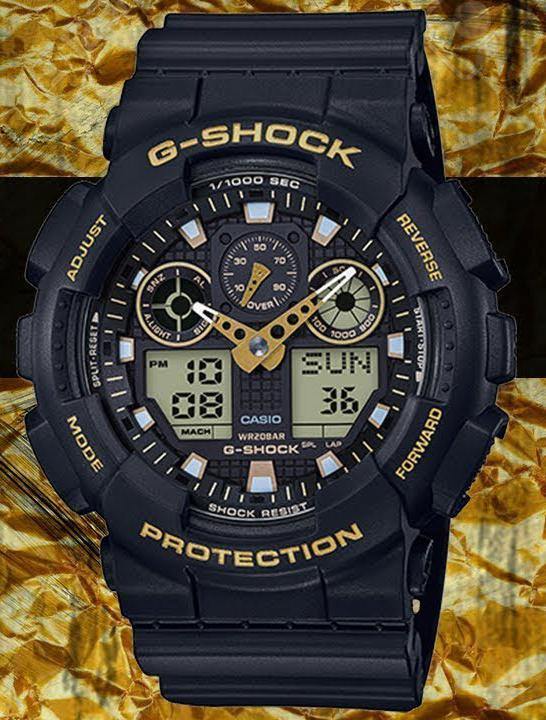 Casio G-Shock Analog-Digital Black x Gold Accents Watch GA100GBX-1A9DR - Prestige