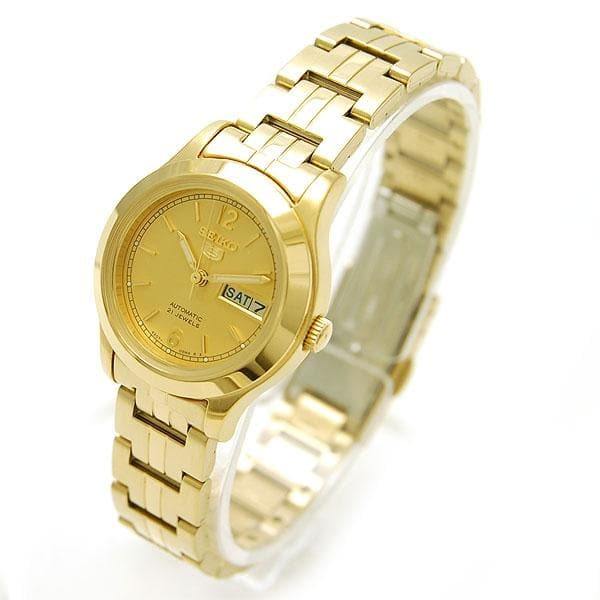 Seiko 5 Classic Ladies Size Gold Dial Gold Plated Stainless Steel Strap Watch SYME02K1 - Prestige