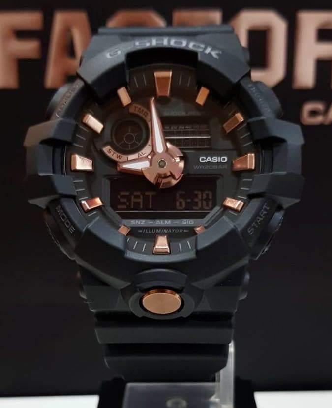 Casio G-Shock Analog-Digital Black x Rose Gold Accents Watch GA710B-1A4DR - Prestige