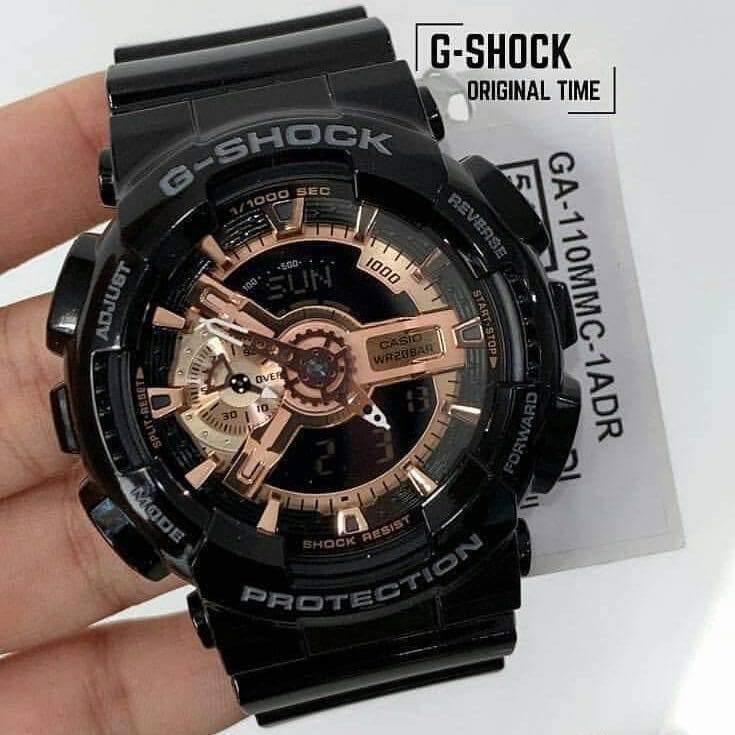 Casio G-Shock X-Large Series Anadigi Rose Gold Dial Glossy Black Watch GA110MMC-1A - Prestige