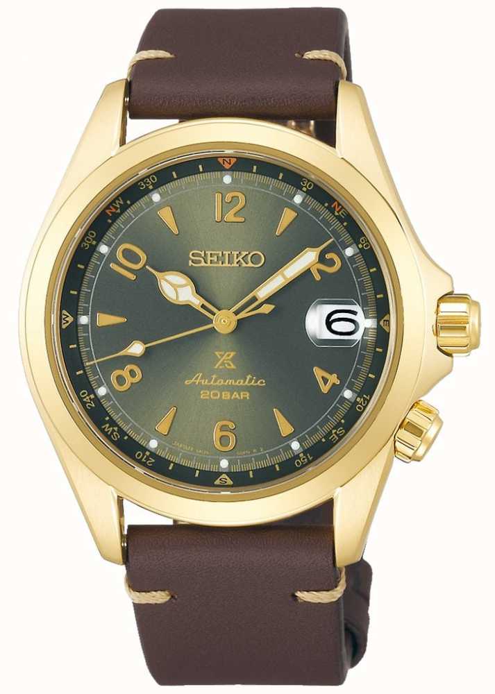 Seiko Japan Made Prospex Alpinist Green Gold Plated Men's Leather Strap Watch SPB210J1 - Prestige