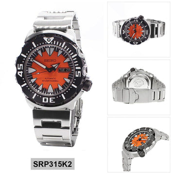 Seiko Monster Orange Fang 2nd Gen Diver s Men s Stainless Steel Watch SRP315K2