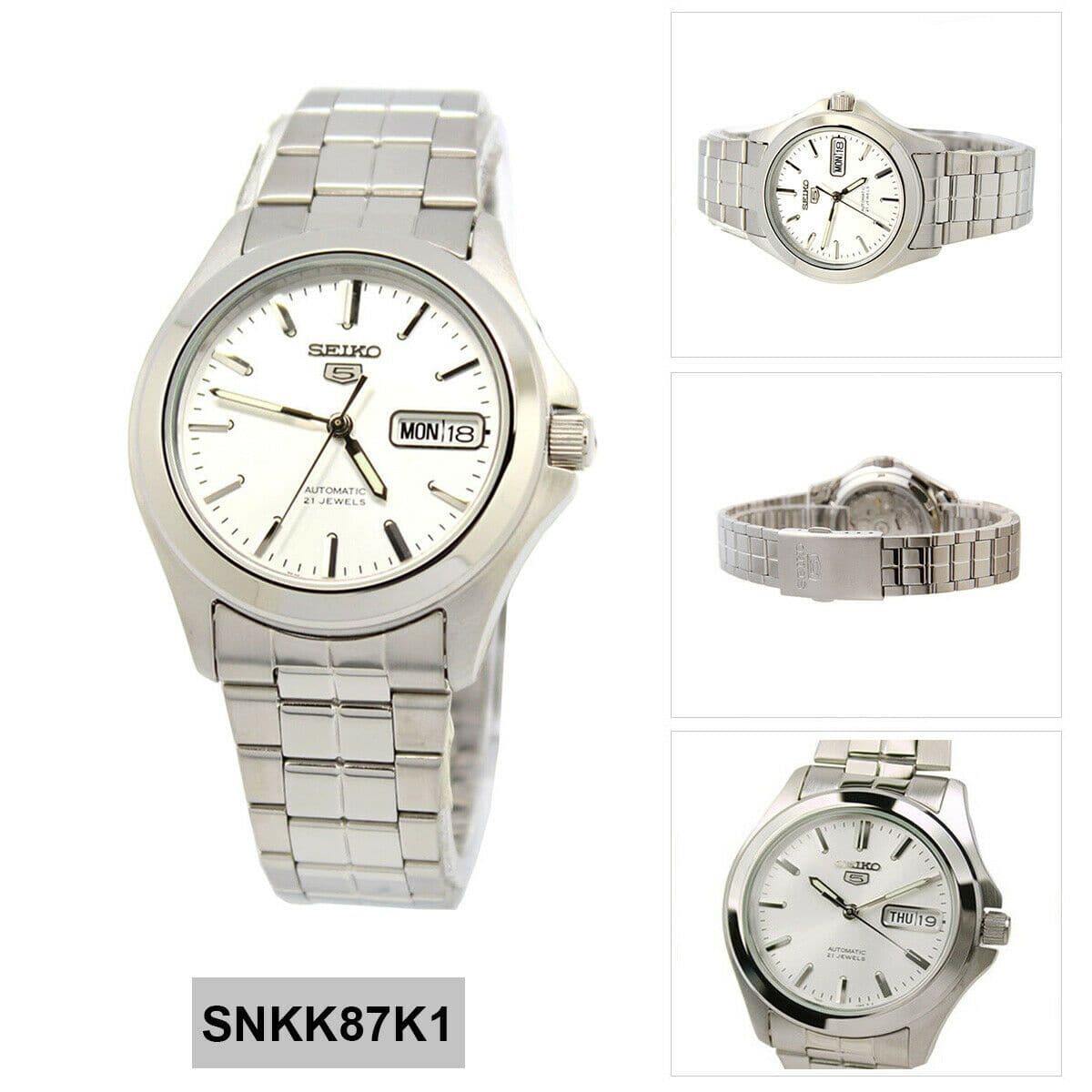 Seiko 5 Classic Men's Size Silver Dial Stainless Steel Strap Watch SNKK87K1 - Prestige